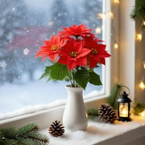 JeashCHAT Poinsettia Artificial Christmas Flowers Red 7 Heads Silk Poinsettia Christmas Floral Bouquet for Vase Table Centerpieces Xmas Holiday Party Decorations