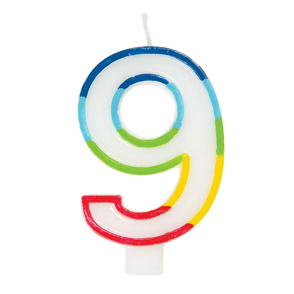 Molded Number 9 Rainbow Border Candle