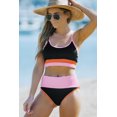 thumbnail image 2 of ABPHQTO Bañador de talle alto acanalado con bloques de colores y tirantes finos negros para mujer, 2 of 5