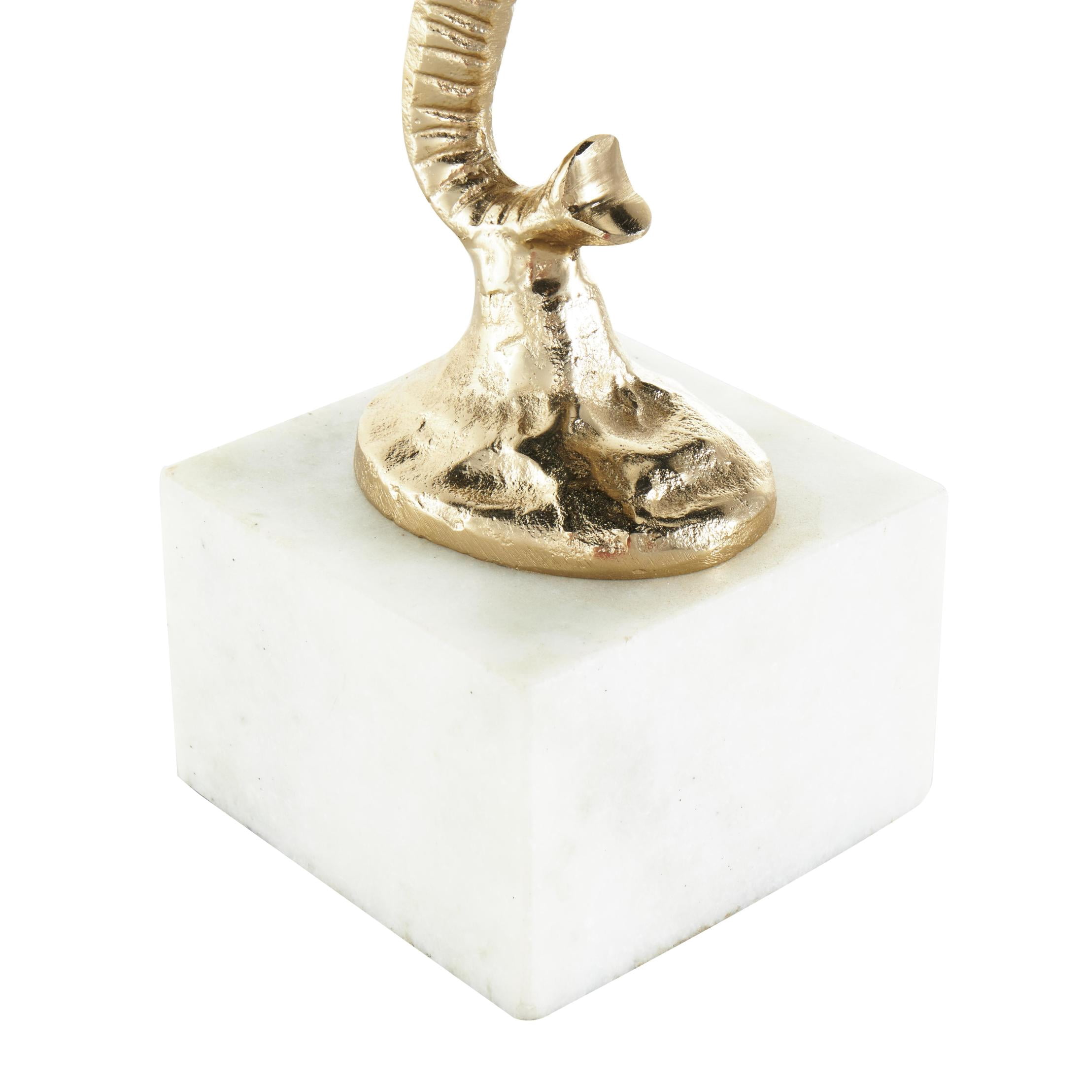 9" x 27" Gold Aluminum Metal Tall Cutout Silhouette Elephant Sculpture with Marble Base, by DecMode