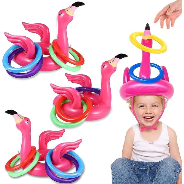 15 piezas de flamencos inflables para piscina, juego de lanzamiento de aros, decoraciones para fiestas, juguetes de playa