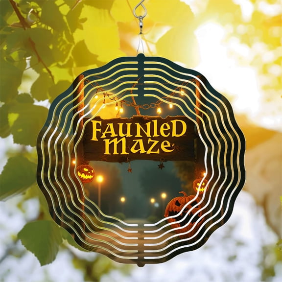 Eerie Metal Hanging Wind Spinners & Chimes - Dynamic Circular Sound Wave Design for Halloween Yard & Garden Decor