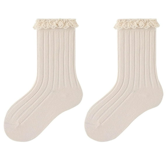 Odeerbi Mid-Calf Cotton Socks for Toddler Boys Girls Cute Soft Crew Socks Childrens Mid Length Lace Sock