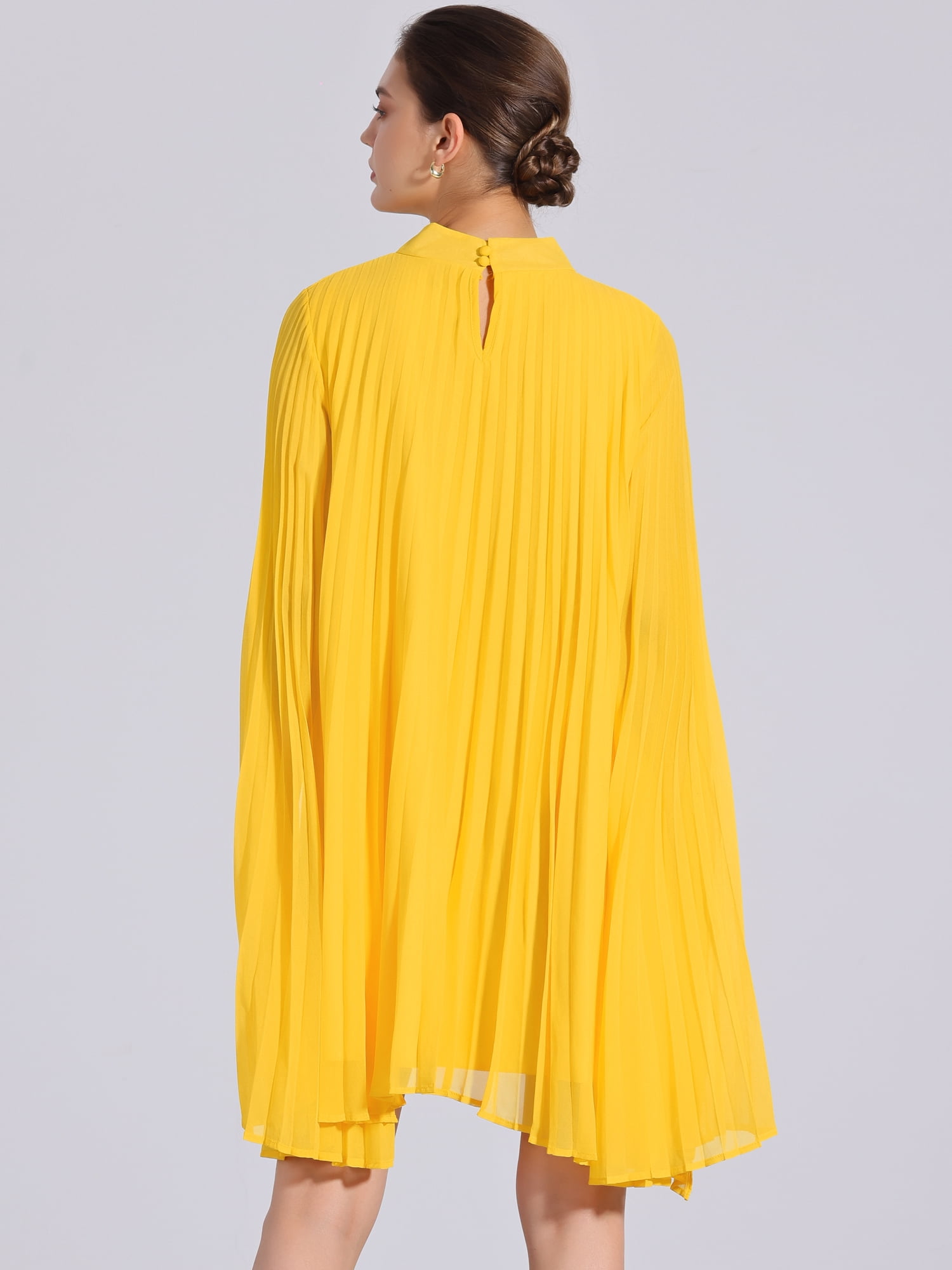 DARING DIVA Flowy Cloak Sleeve Cape Pleated Chiffon Dress XL Yellow