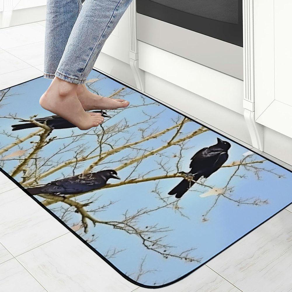 Qinduosi Decorative Door Mat, Door Mat with Non-Slip Rubber Backing, Easy Cleaning, Traps Dirt, for Entry, Patio, Garage - Crow Bird Animal Corvus Wildlife Sitting Plumage 19.68*47.24 in