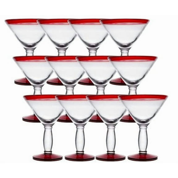 Libbey Aruba 15 oz Customizable Martini Glass with Red Rim & Base - 12/Case, Signature Martini Glass