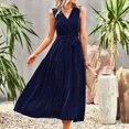 thumbnail image 3 of Gibobby Vestido largo casual de verano para mujer Vestido de manga corta estilo camiseta de verano informal con cintura para mujer(Marina,G), 3 of 5
