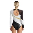 thumbnail image 2 of Hansber Women Rhinestone Ballet Gymnastics Leotard Long Sleeve Keyhole Back Figure Skating Dance White M, 2 of 7