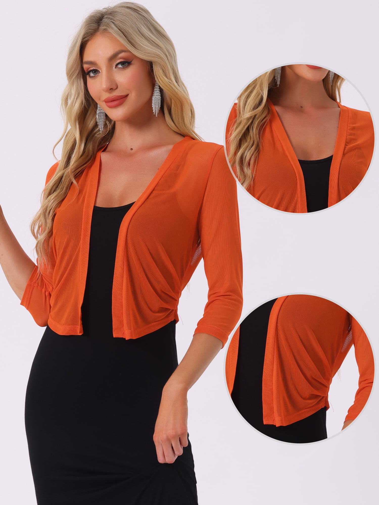 DARING DIVA Elegant Women's 3/4 Sleeve Sheer Mesh Cardigan Dresses M Orange