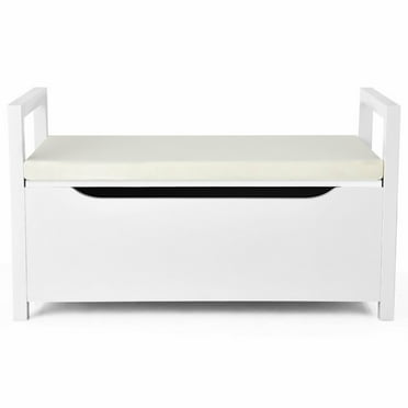 Spaco 34.5 ×15.5 ×19.5 Inch Shoe Storage Bench with Cushion Seat for Entryway-White,