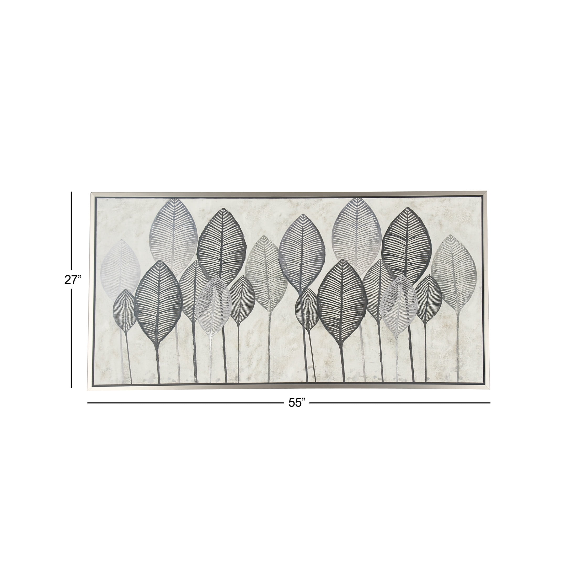 55" x 27" Leaf Framed Wall Art with Silver Frame, by DecMode