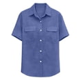 thumbnail image 6 of Qiopertar Women's Casual Short Sleeve Button-Up Blouse Double Pocket Turndown Collar Top Spring Summer Fashion Loose Comfy Relaxed Shirt, Blue XL, 6 of 7