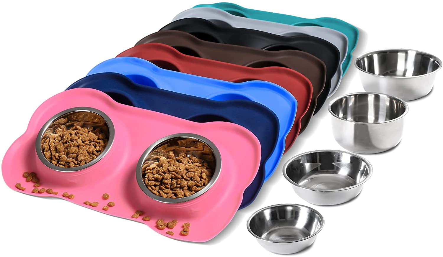 Stainless Steel Anti Skid Pet Puppy Dog Cat Feeder Feeding Foods Water Dish Bowl 