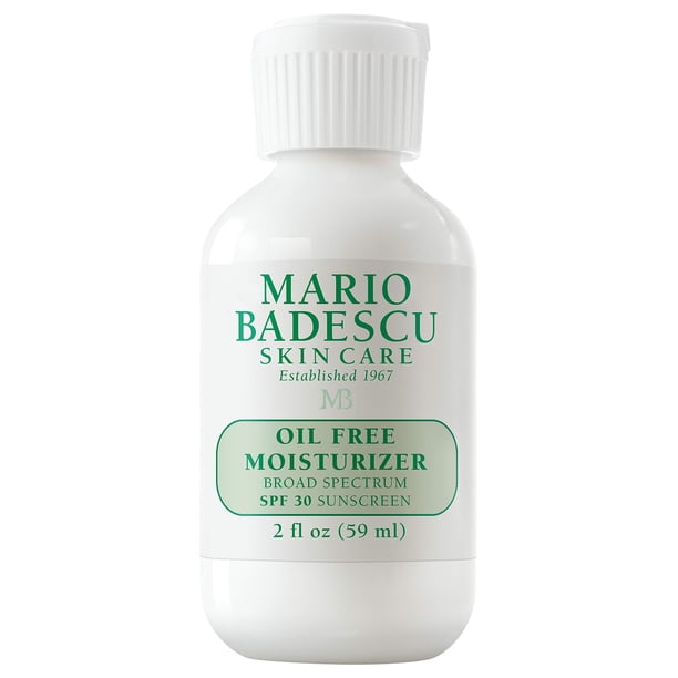 Mario Badescu Hidratante sin aceite con protector solar facial SPF 30 de amplio espectro para pieles mixtas, grasas y sensibles, fórmula ligera y no grasa con té verde y aloe ver