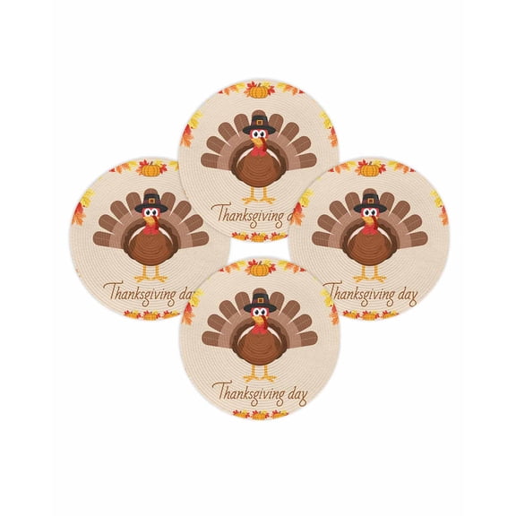 Fall Round Placemats Set of 4 Pumpkin Turkey Place Mats Thanksgiving Woven Placemat Maple Leaf Thanksgiving Day Circle Braided Table Mat for Kitchen Dining Table Autumn Party Home Decor 15 Inch