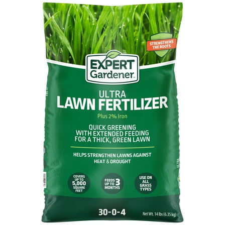 Expert Gardener Ultra Lawn Food Plus 2% Iron, 30-0-4 Fertilizer, 14 lb. - Covers 5,000 Sq. ft