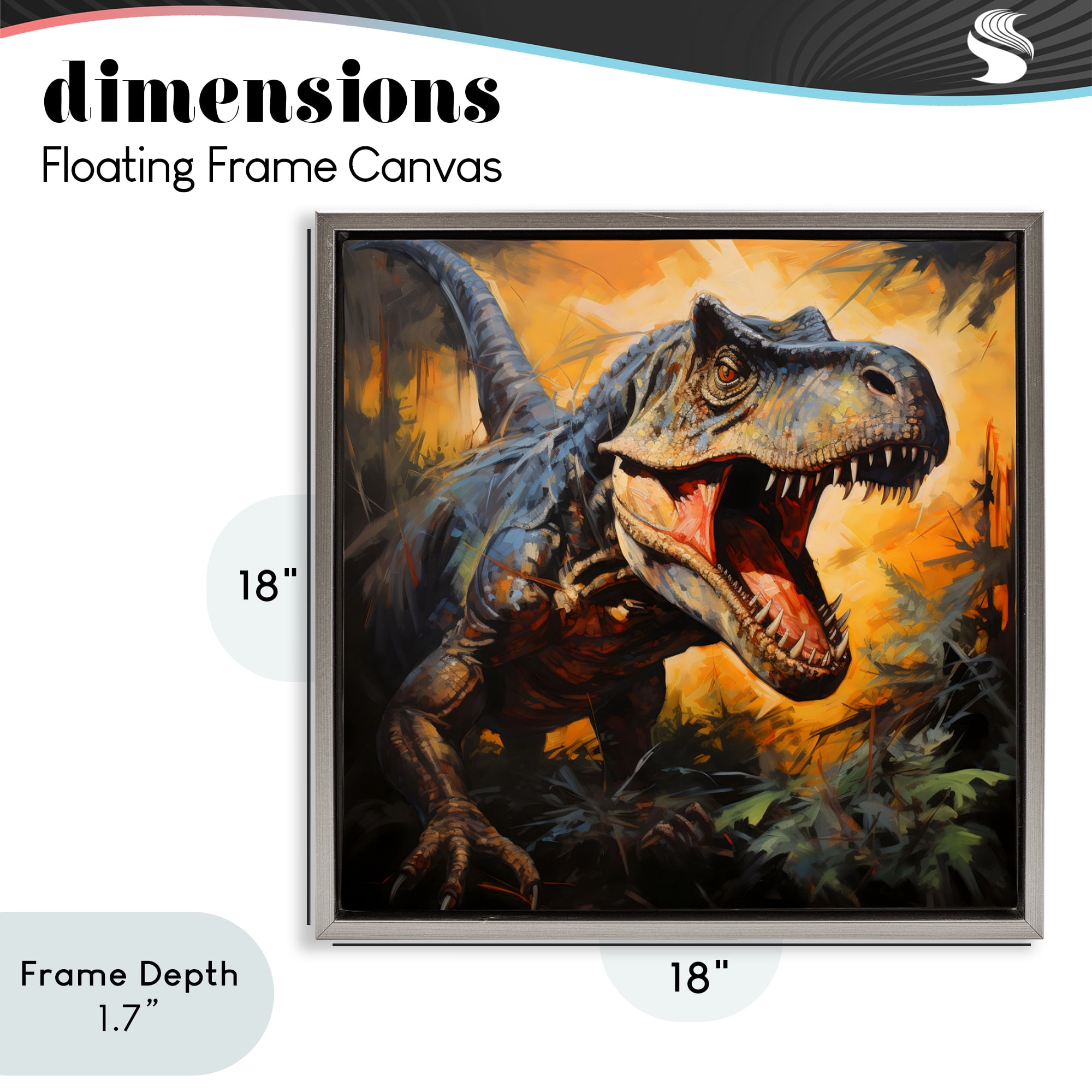Stupell Industries Angry Dinosaur Roaring Gray Framed Floater Canvas Wall Art, design by Creative Studio