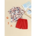 thumbnail image 4 of Bagilaanoe 4th of July Outfits for Toddler Baby Boys Short Sleeve Print Shirts Tops + Striped Shorts 6M 12M 18M 24M 3T 4T Kids Independence Day Clothes 2pcs Short Pants Set, 4 of 7
