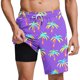 thumbnail image 2 of Ceisia Men's 2-in-1 Swim Trunks Purple with Rainbow Palm Tree Print Quick-Dry Beach Shorts with Compression Liner Gifts, 2 of 6