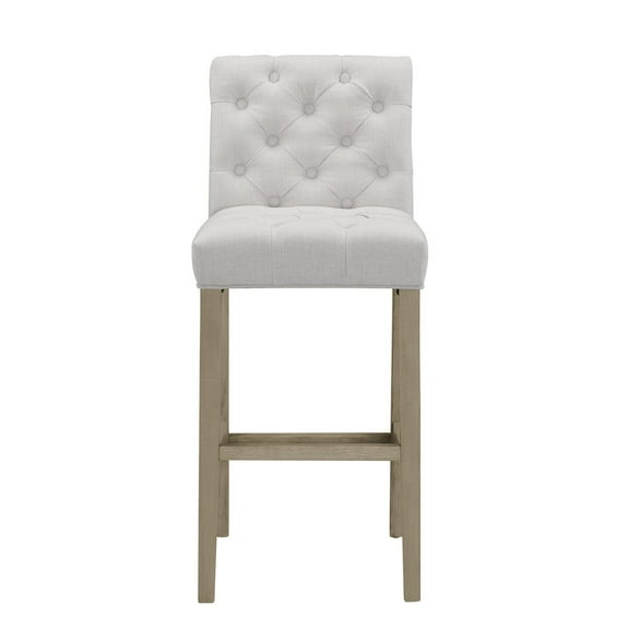 Set of 2 Alee Beige Fabric Bar Stool with Tufted Buttons and Wood Legs