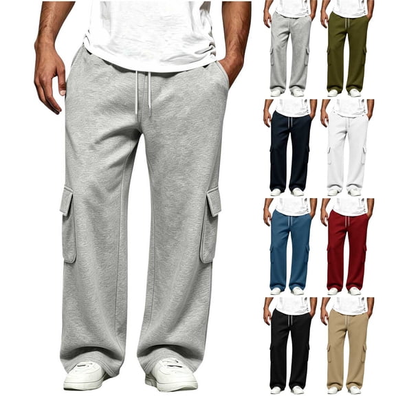 HomeDM Men's Sweatpants with Pockets Open Bottom Jogger Gray Athletic Lounge Pants Size L