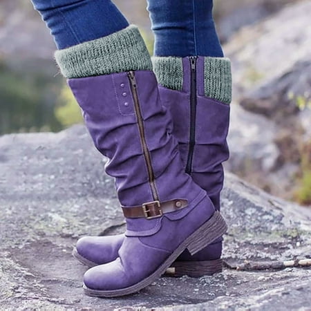 

Foraging dimple Womens Shoes Winter and Autumn Belt Buckle Cashmere Warm Home Snow Boots Purple