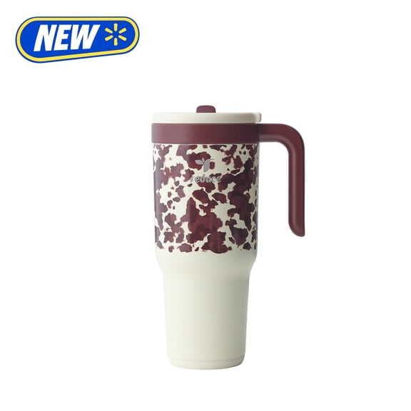 Reduce 34oz Chiller Go Travel Tumbler with Travel Handle, Lid & Flip Up Straw, Insulated Stainless Steel, Cowhide