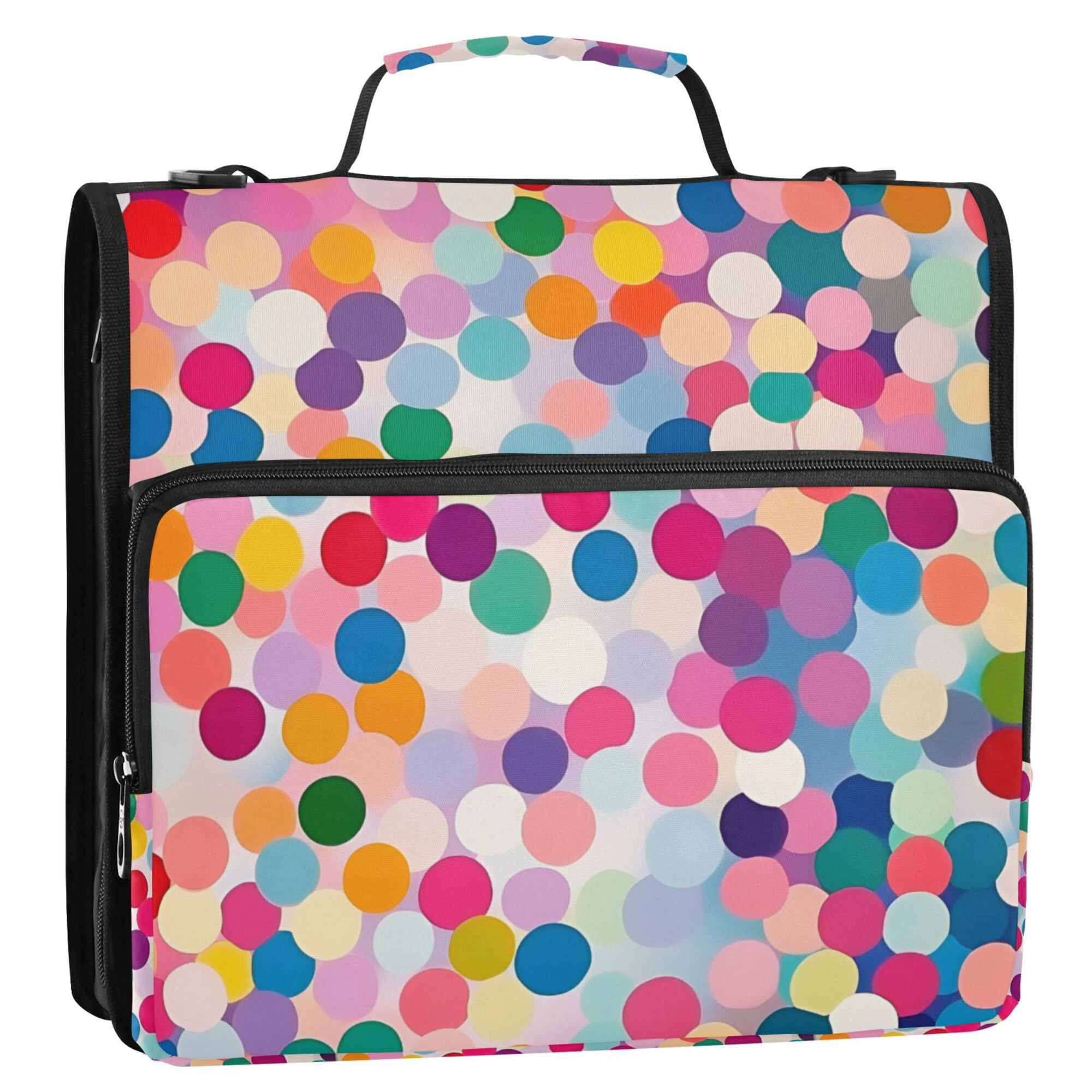 FORMRS Zipper Binder with Shoulder Strap 2-inch Ring 500 Sheet Capacity File Bag, Light Colorful Circles