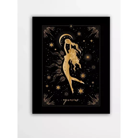 POSTER Aquarius Zodiac Sign Art Black and Gold Astrology Print Aquarius Constellation UNFRAMED, 12x18