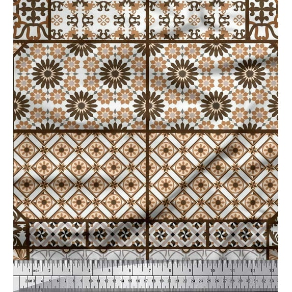 Soimoi Cotton Voile Fabric Geometric,Damask & Mandala Patchwork Printed Craft Fabric by the Yard 56 Inch Wide