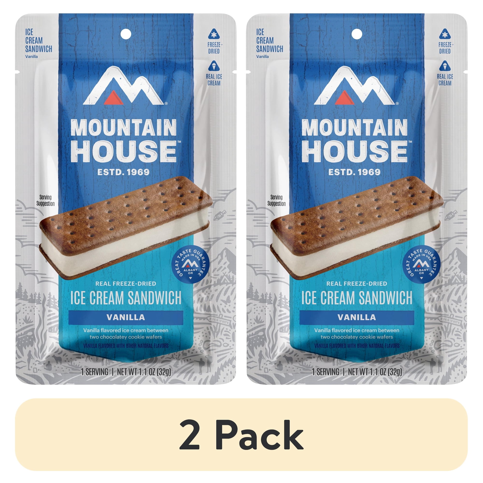 (2 pack) Mountain House Vanilla Ice Cream Sandwich  Freeze-Dried Backpacking & Camping Food  Ready to Eat