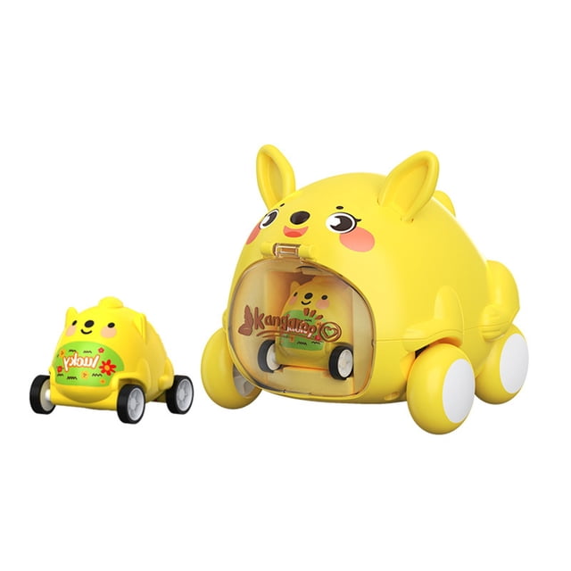 Yellow Cute Animal Ejector Car Toy Set For Kids Parent Child Interactive Inertia Rebound Vehicles Push And Go Fun Educational Toy 3.94X3.94X3.94 Inches 0.29 Lbs