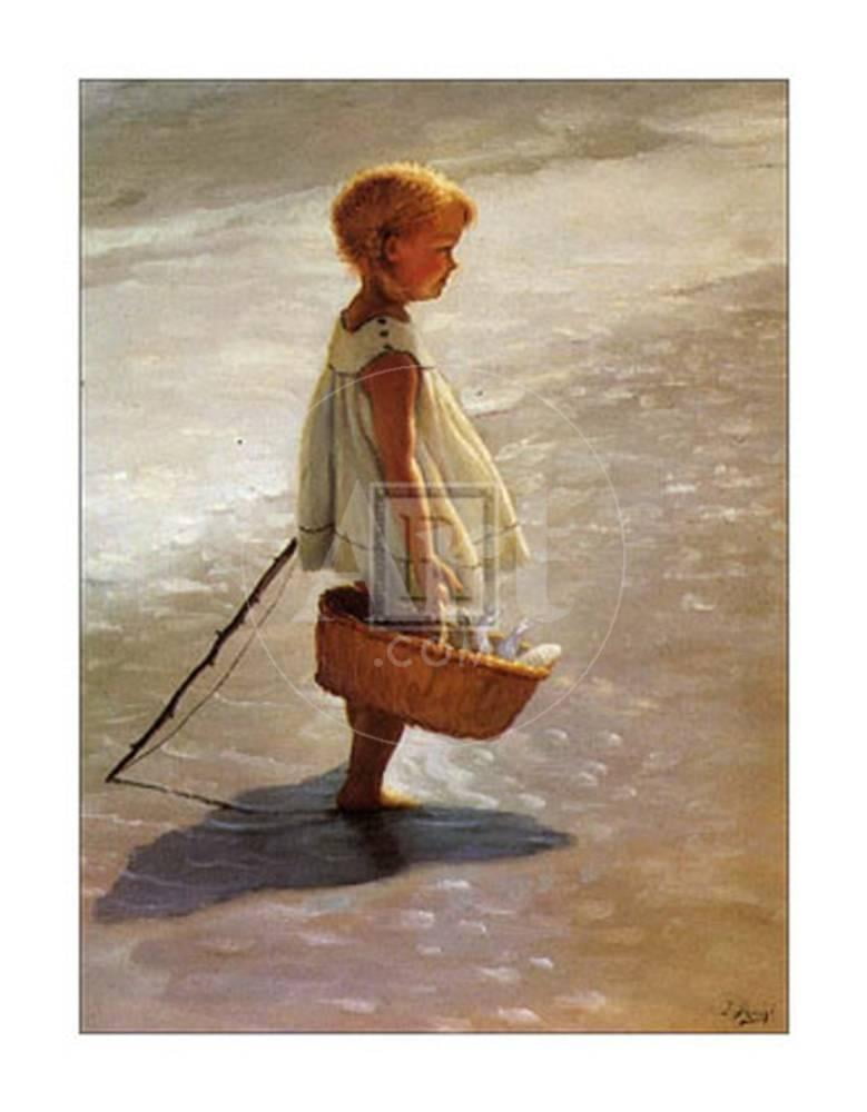 Young Girl on a Beach Art Print by I. Davidi Sold by Art.Com - Walmart.com