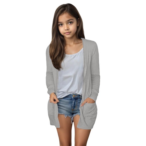 Cardigan Léger d'Été pour Filles Ouvert Manches Longues Décontracté Confortable Tricot Fin avec Poches pour Usage Quotidien