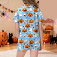 thumbnail image 3 of Pandaie Little Girls Loungewear Halloween Ghost Pumpkin Print Short Sleeve Pajamas 2 Piece Set Kid Night Sleepwear Outfits Blue,10-11Years, 3 of 5