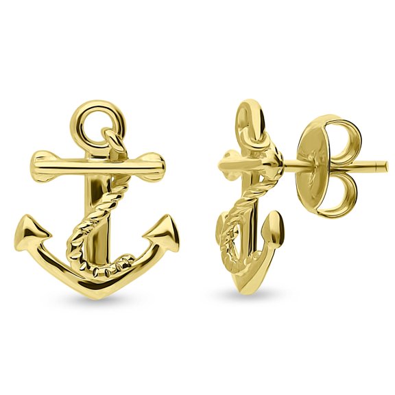 BERRICLE Sterling Silver Anchor Fashion Stud Earrings for Women, Yellow Gold Flashed