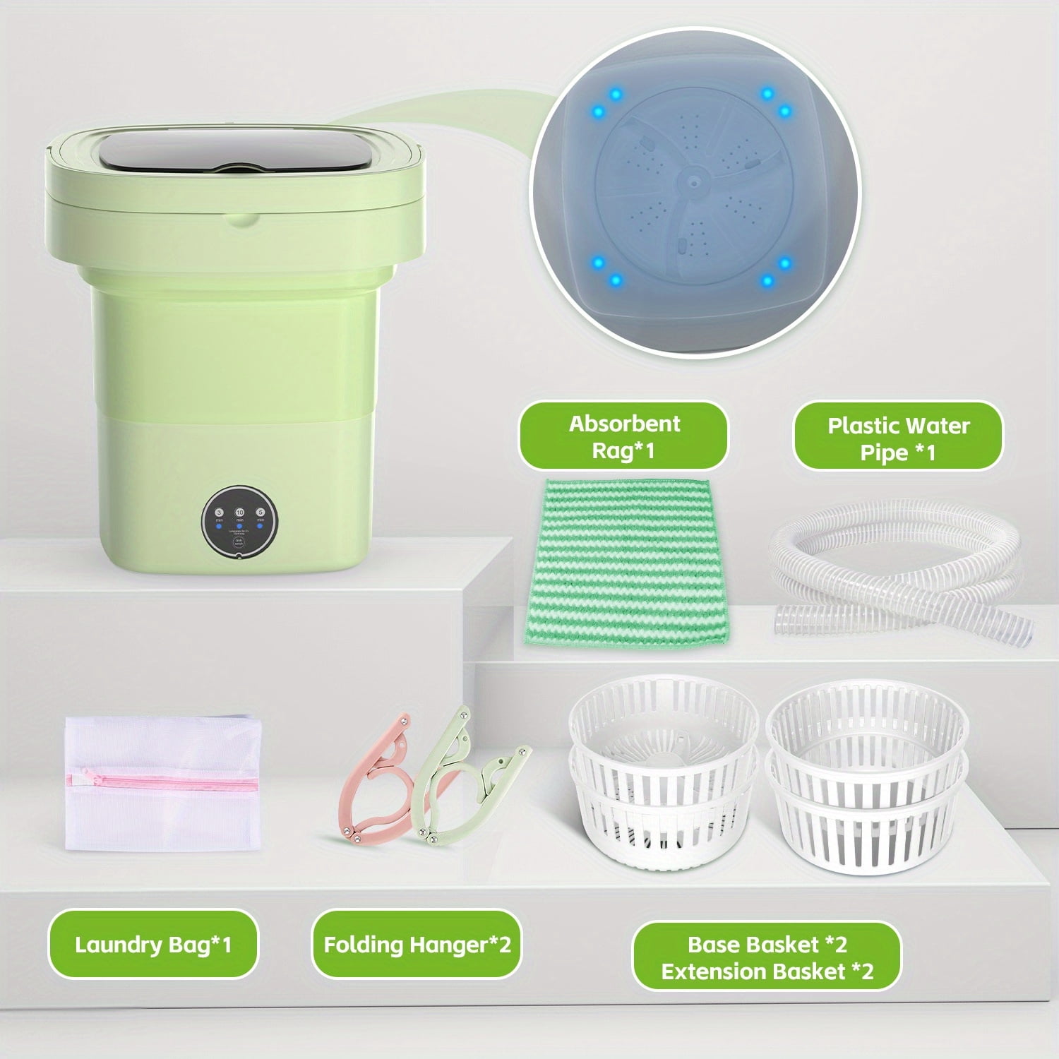 Efficient Mini Washing Machine for Home, Dorm And Camping, 2.91gal Foldable And Portable Washer with 3 Modes, Space-Saving Design