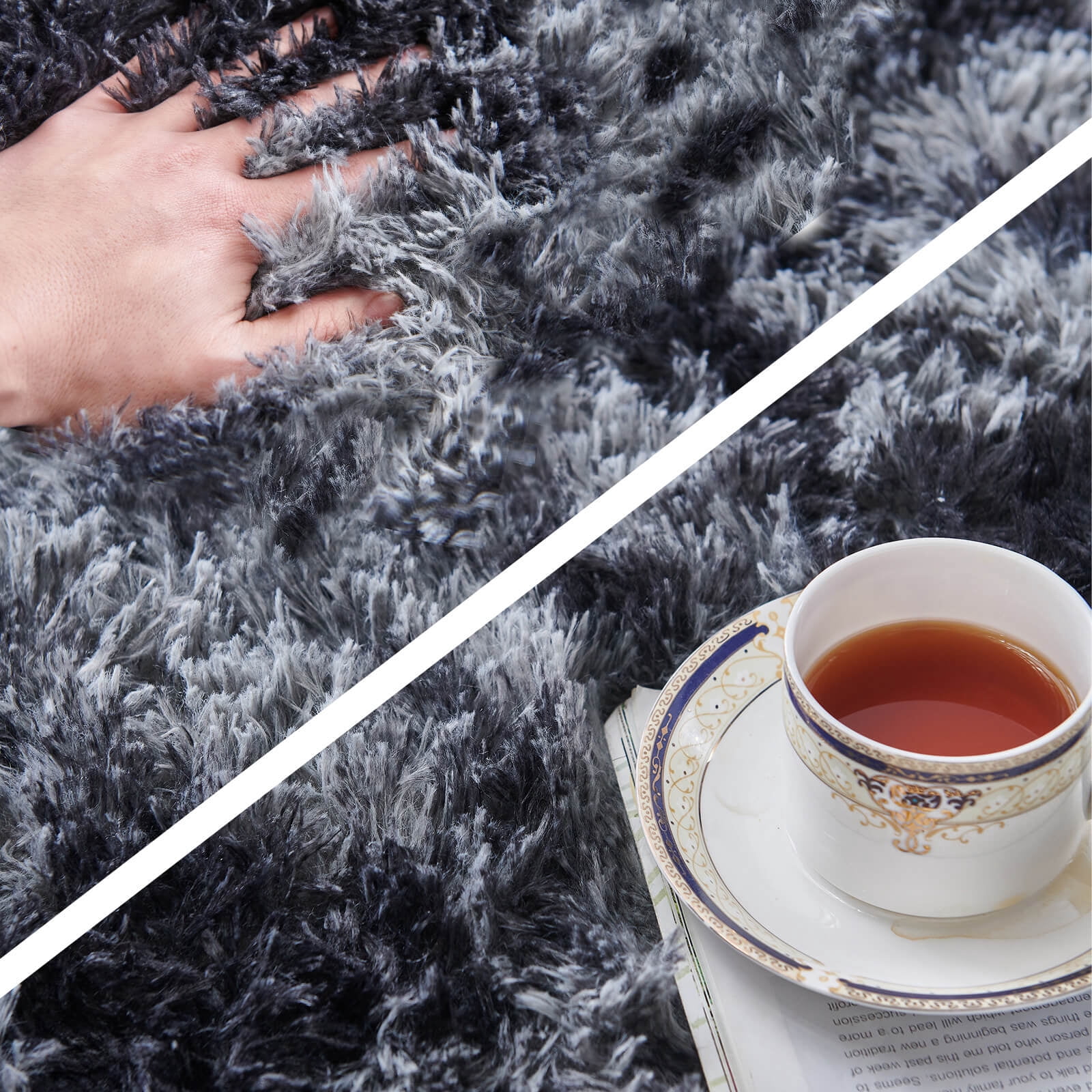 BRICHOEE 8 x 10 Shag Area Rugs, Soft Indoor Tie-Dyed Dark Grey Modern Nursery Rug, Plush Shaggy Throw Carpets for Boy and Girls Room Dorm Living Room