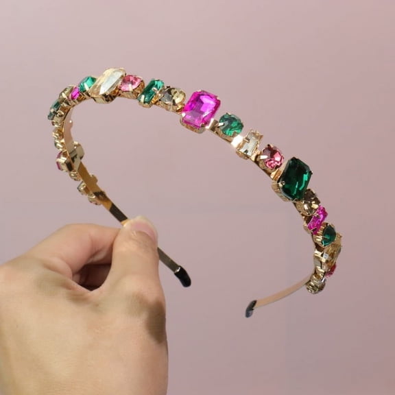 Glass Rhinestone Hair Bands Golden Tone Iron Hair Accessories for Women Girls Colorful 150x130mm