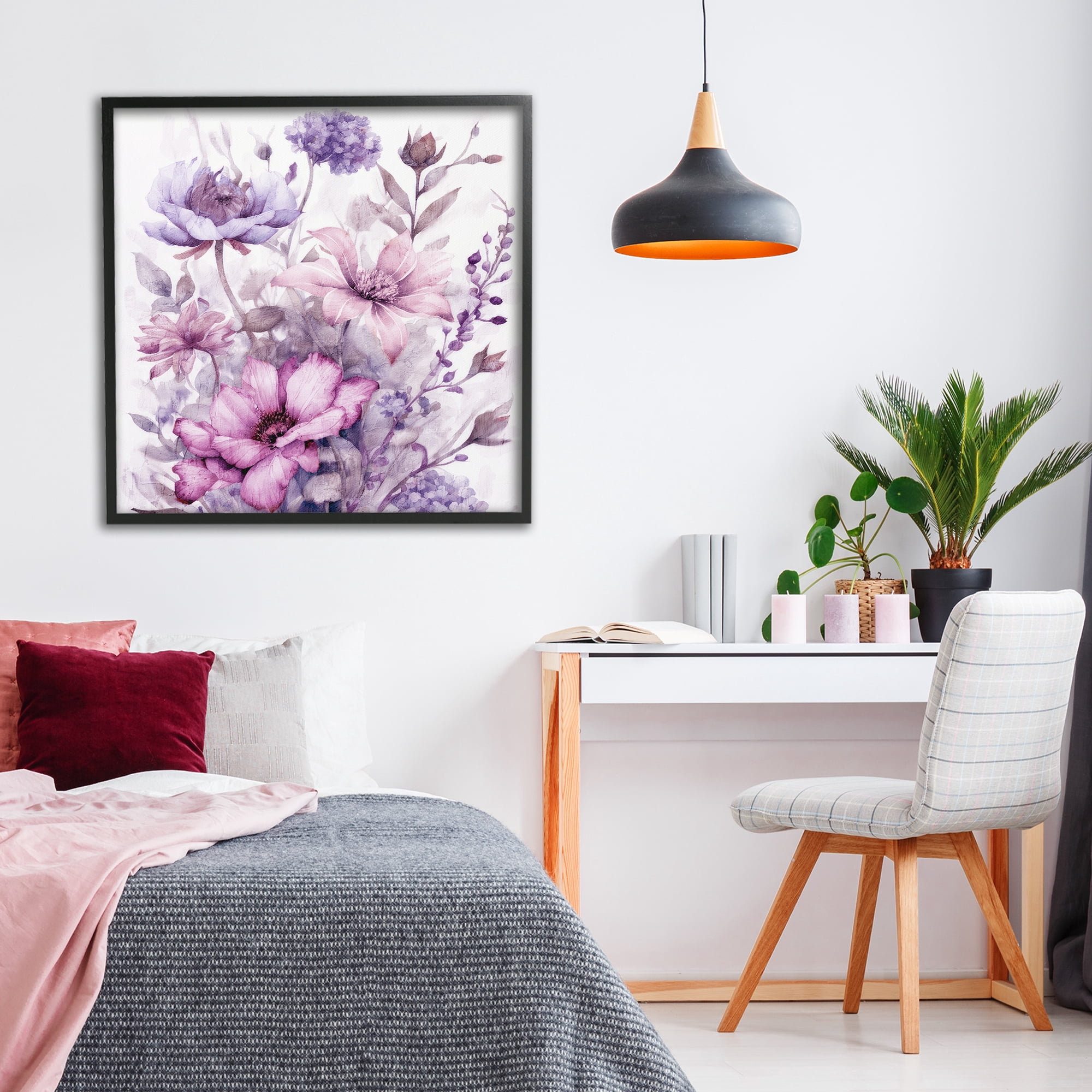 Stupell Industries Purple & Blush Florals Black Framed Giclee Art, design by Kim Allen
