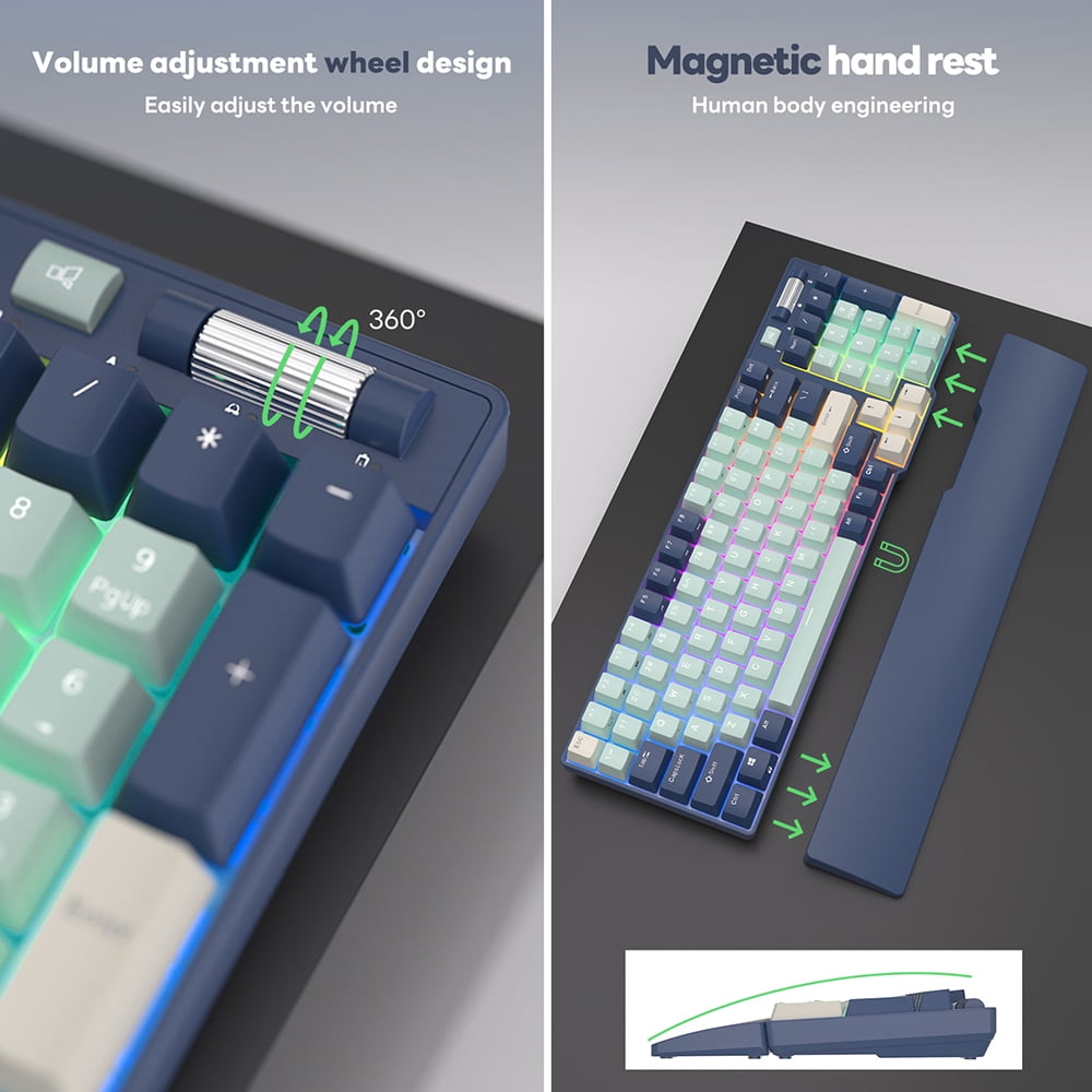 RK ROYAL KLUDGE RK96 RGB Limited Ed 90% 96 Keys Wireless Triple Mode BT5.0/2.4G/USB-C Hot Swappable Mechanical Keyboard with Wrist Rest Software Support & Massive Battery Blue Switch