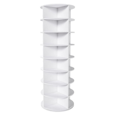 S-HOME White 8-Tier Rotating Shoe Rack Tower 32 Pairs Capacity PVC Material for Entryways and Closets S-HOME White 8-Tier Rotating Shoe Rack Tower 32 Pairs Capacity PVC Material for Entryways and Closets