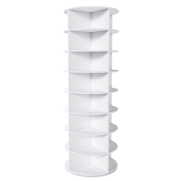 S-HOME White 8-Tier Rotating Shoe Rack Tower, 32 Pairs Capacity, PVC Material,for Entryways and Closets