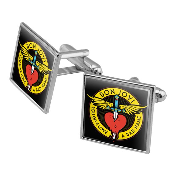 Bon Jovi You Give Love a Bad Name Square Cufflink Set - Silver or Gold