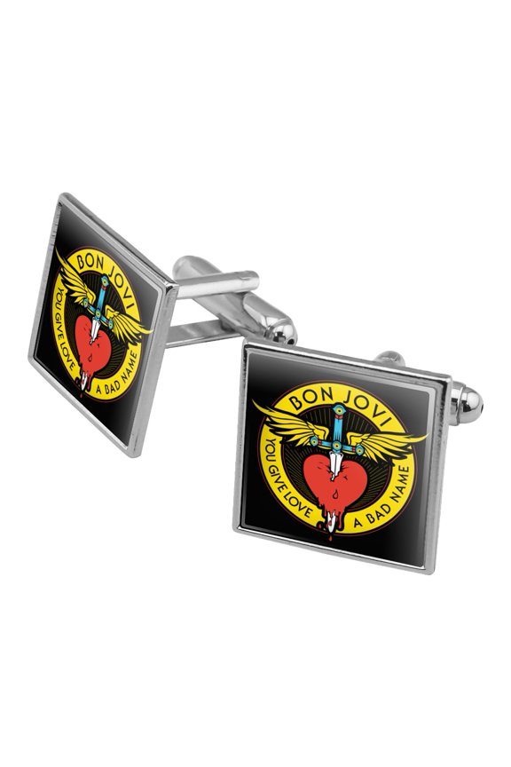Bon Jovi You Give Love a Bad Name Square Cufflink Set - Silver or Gold