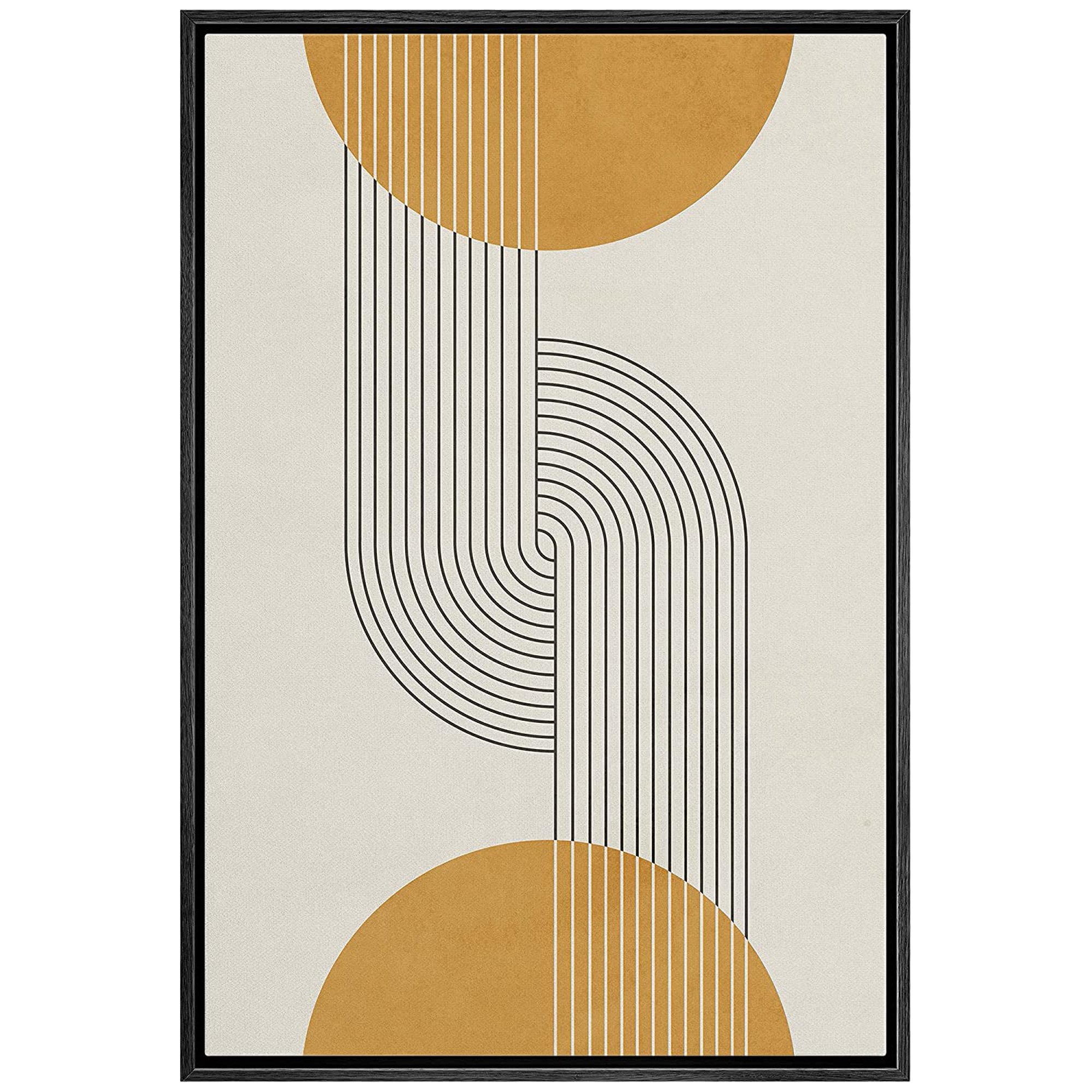 IDEA4WALL Framed Canvas Print Wall Art Line Art Illusions with Yellow Spheres Geometric Shapes Illustrations Abstract Mid-Century Colorful for Living Room Bedroom Office - 16 x24 Black