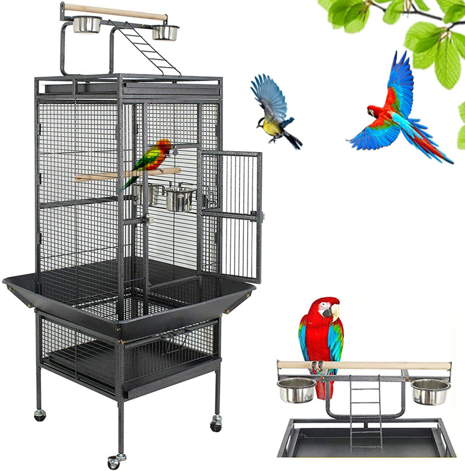 Large 62" Bird Cage Play Top Parrot Perch Stand Feeder Bowl Pet House Lock Wheel 
