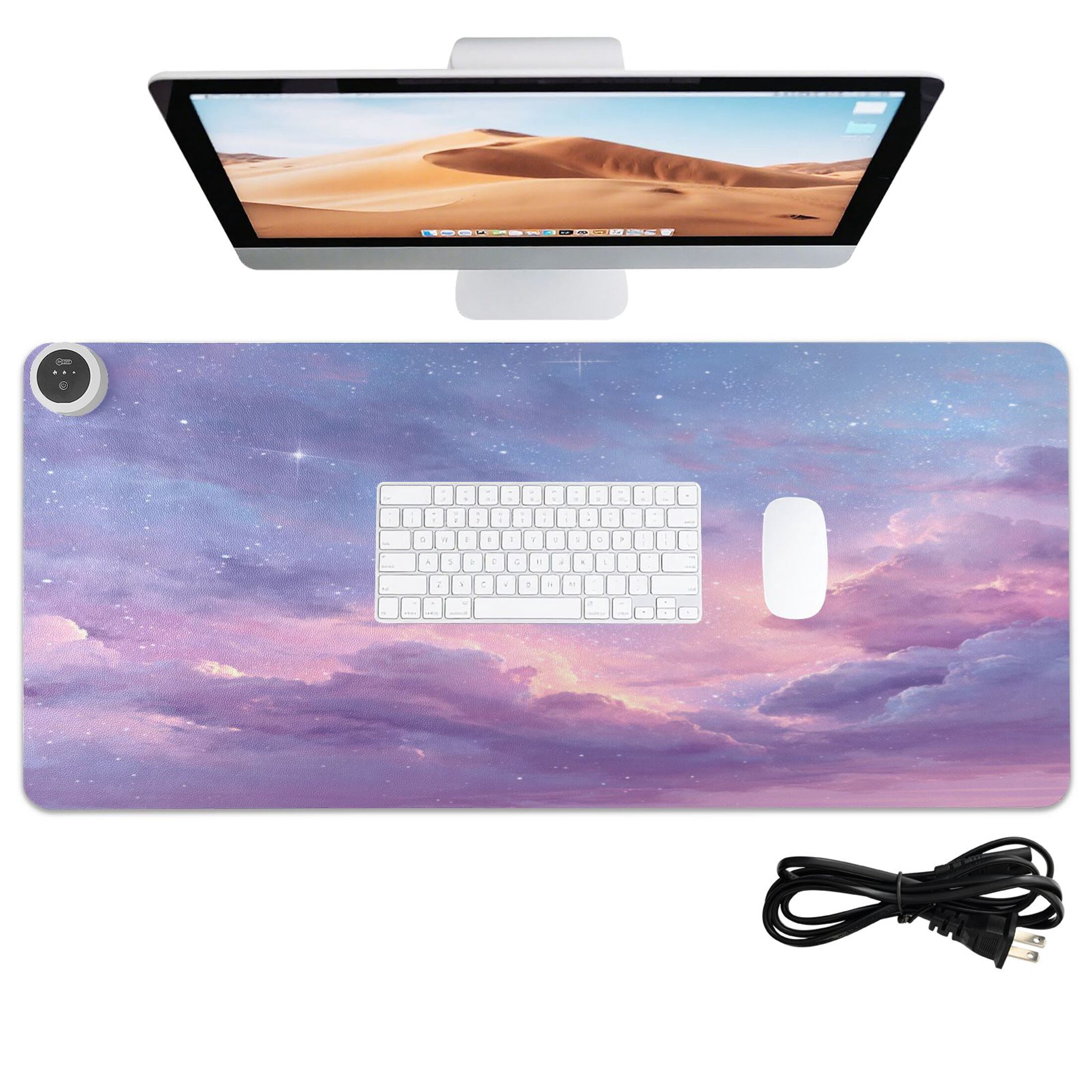 Large Heated Desk Mat Mouse Pad 31.5"x13"PU Leather Graphene Heating Desk Warmer with 3 Temperature Settings 110V US Plug Non-Slip Warm Pad for Home, Office, and Gaming Cotton Candy Dawn Sky