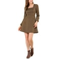 thumbnail image 6 of INSPIRE CHIC Women's Fall Square Neck Long Sleeves a-Line Plaids Dress Brown-Gold XS, 6 of 7