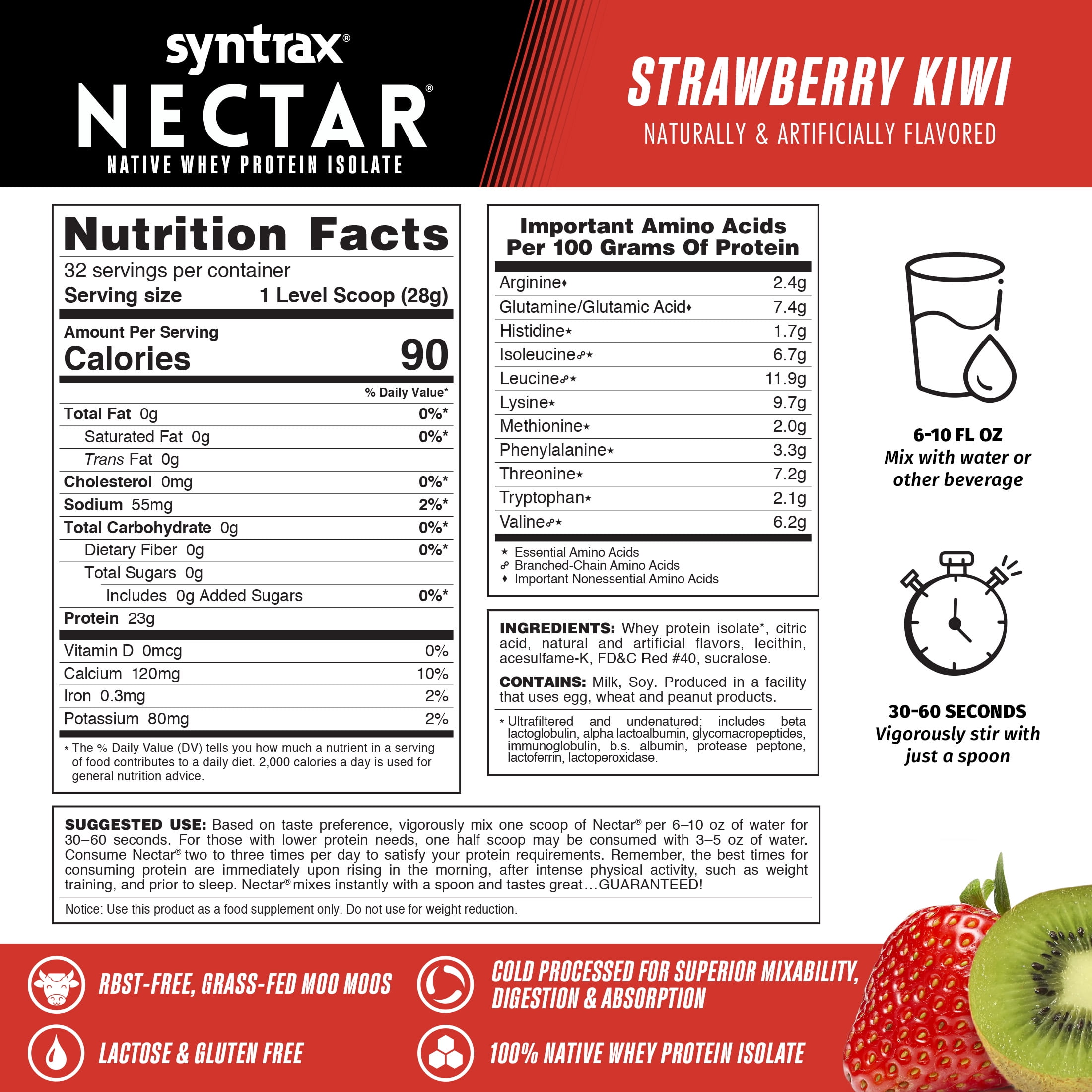 Syntrax Nectar, Strawberry Kiwi, 2 lbs. 100% Whey Protein Isolate, Refreshing Fruit Juicy Flavor
